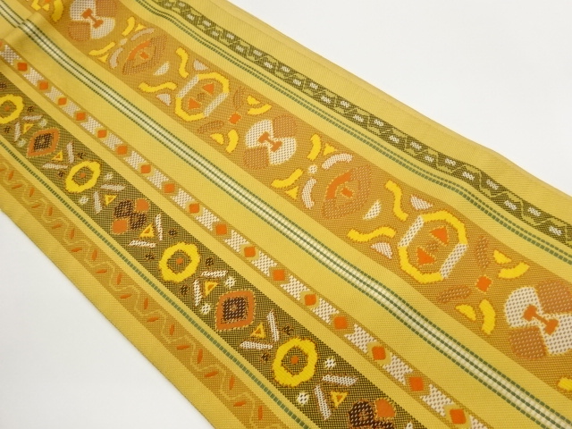 Nagoya obi with abstract geometric pattern woven into authentic Chikuzen Hakata